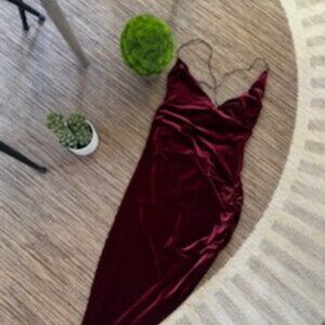 Windsor Asymmetrical Velvet Red Open Back Dress